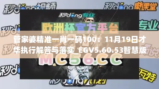 管家婆精准一肖一码100：11月19日才华执行解答与落实_EGV5.60.53智慧版