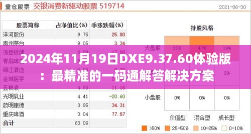 2024年11月19日DXE9.37.60体验版：最精准的一码通解答解决方案